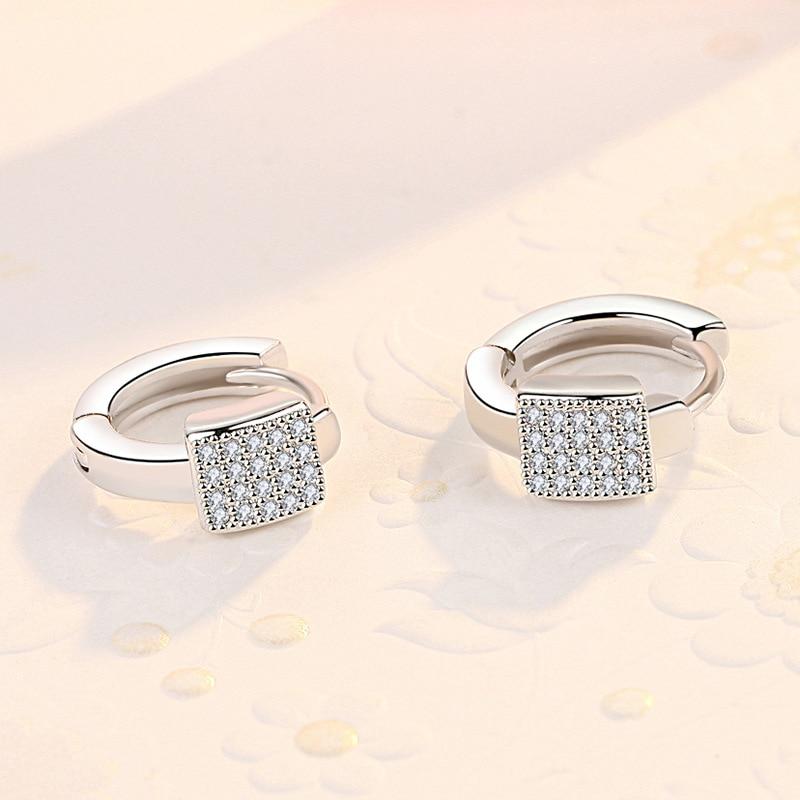 Серьги-гвоздики из стерлингового серебра 925 пробы с цирконием для предотвращения аллергии, квадратные серьги-гвоздики, очаровательные женские украшения для девочек, аксессуары для вечеринок Eh289