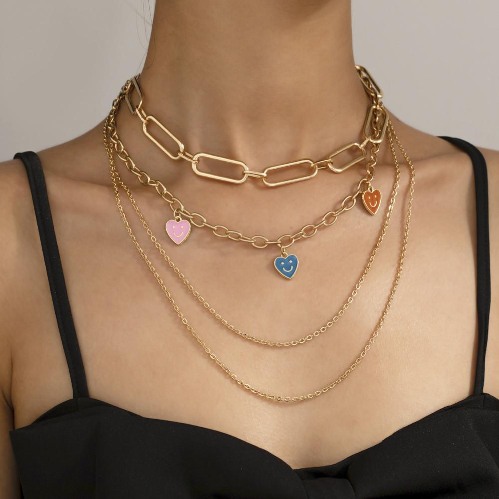 Trendy Gold Multi-layered Geometric Chain Necklace Stylish Fashionable Jewelry For Women