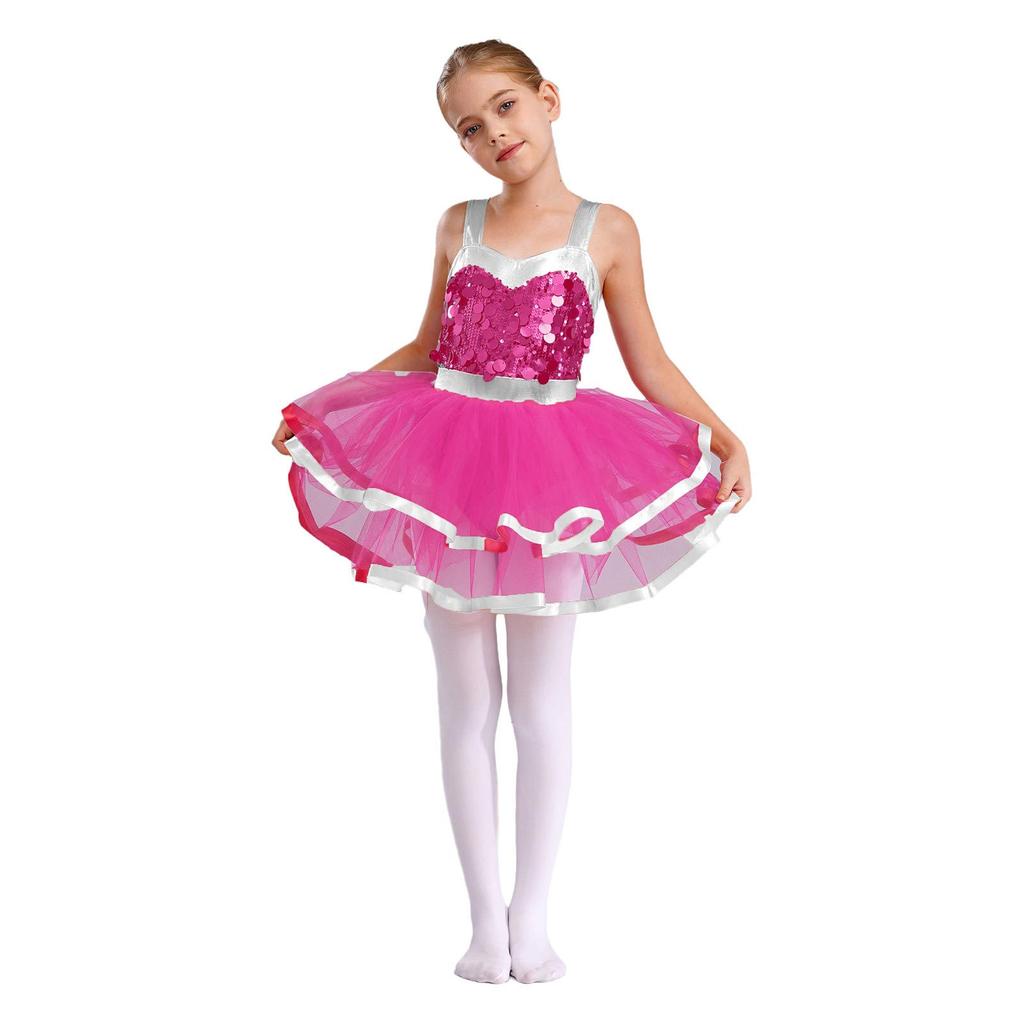 Платье-пачка для танцев для девочек, без рукавов, цветной блок, сверкающие пайетки, костюм для сцены, для выступления