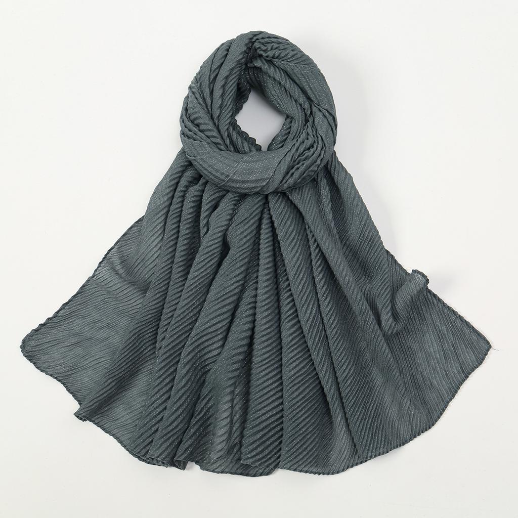 Big Size Pleated Shimmer Cotton Hijab Scarf For Women Muslim Long Shawls Solid Headscarf Wraps Islamic Headband Turban 180*90cm