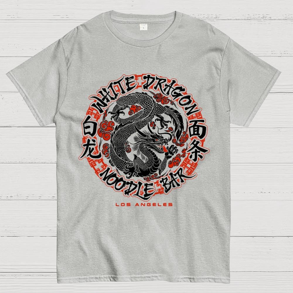 White Dragon Noodle Bar Oversized Cotton Summer Casual Cool Loose T-Shirt