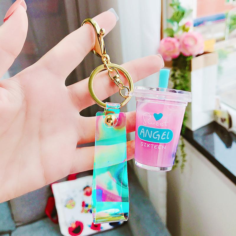 Cute Mini Pearl Milk Tea Keychain Adorable Acrylic Cartoon Style Keyring Accessory