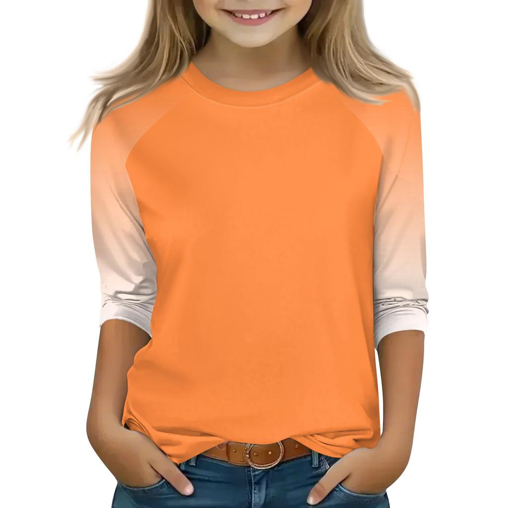 Printed Tops For Youth Girls 4-16 Years Round Neck 3/4 Sleeves T-Shirts Trendy Tops Outfit Tees