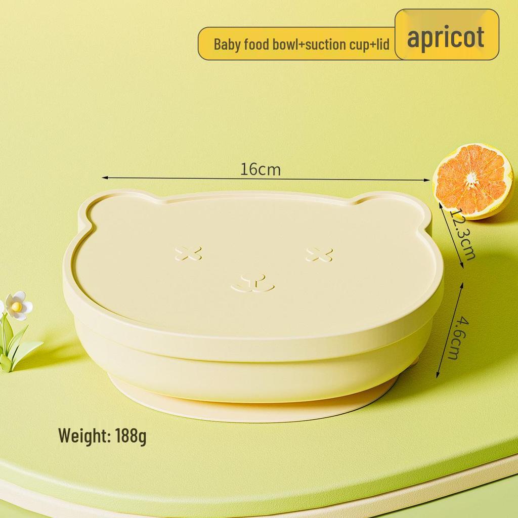 Silicone Baby Bowl with Lid, Food-Grade Suction Cup, Anti-Fall, Little Bear Design