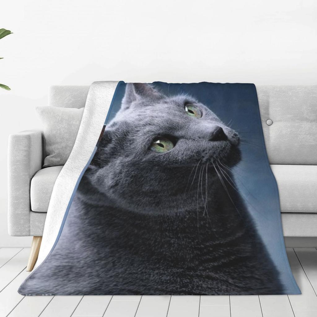 Gray Cat Printed Flannel Blanket - Soft, Cozy Fleece, Pet & Home Decor, Modern Style, All-Season, 100% Polyester, Knitted, Machi