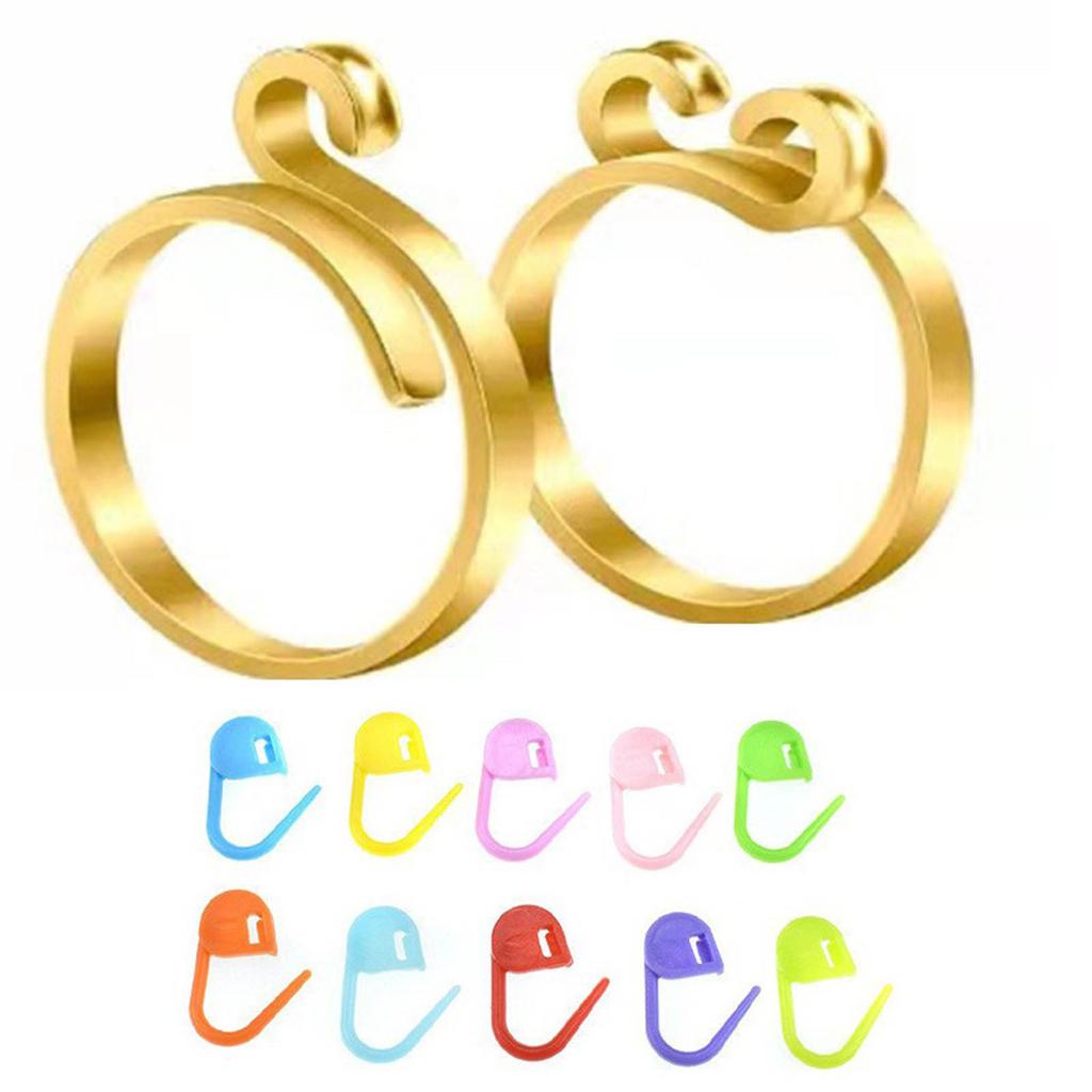 Adjustable Knitting Loop Crochet Loop Rings with Stiching Marker Open Finger Holder Rings for Faster Knitting Yarn Guide