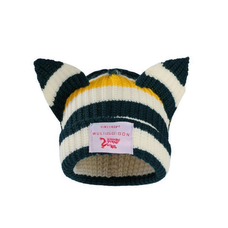 1PC Spliced Colors Fashionable Knitted Hat Keep Warm Gathering Take Photos Pig Ears Thickened Cute Festival New Style