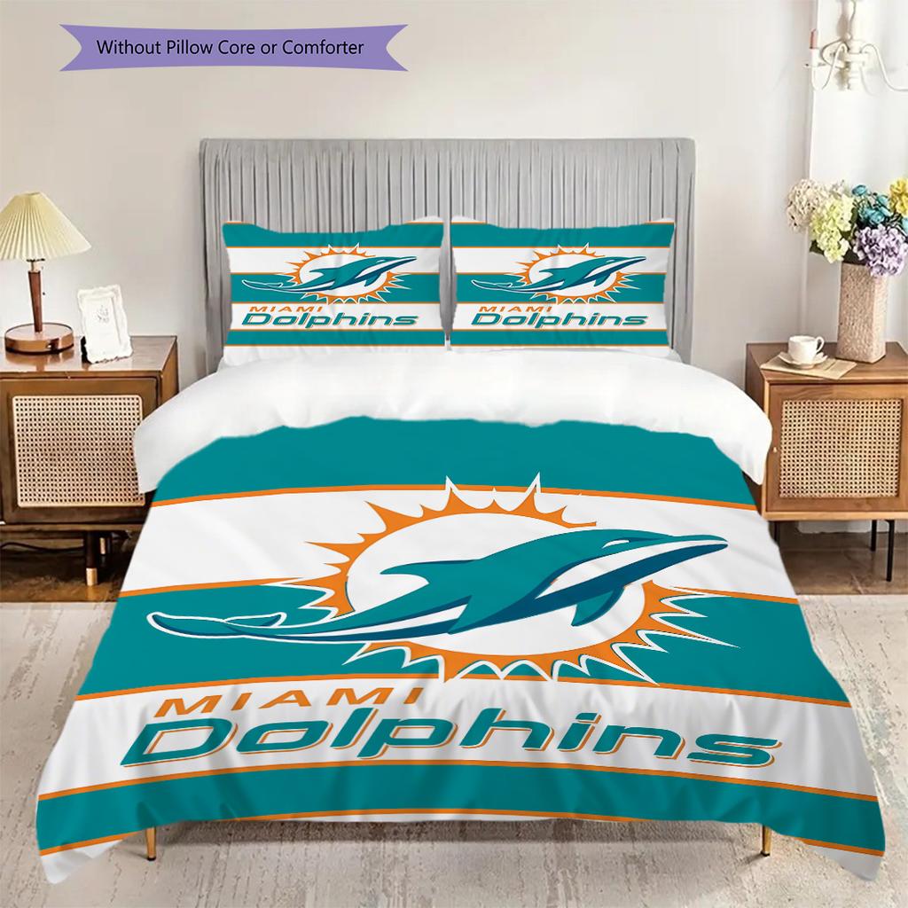 Постельное белье с узором Miami Dolphins Комплект одеял Покрывало Наволочка Домашний Декор Подарок на День Рождения (1 пододеяльник + 2 наволочки, без наполнителя)