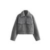 Fall/Winter Chic Street Coat for Casual Women with Pocket Front Zipper Vintage Lapel Bomber Jacket with Long Sleeves