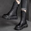 Warm Winter Boots Women Shoes Genuine Leather Plush Zip Round Toe Wedges Handmade Lace-up Platform Boots
