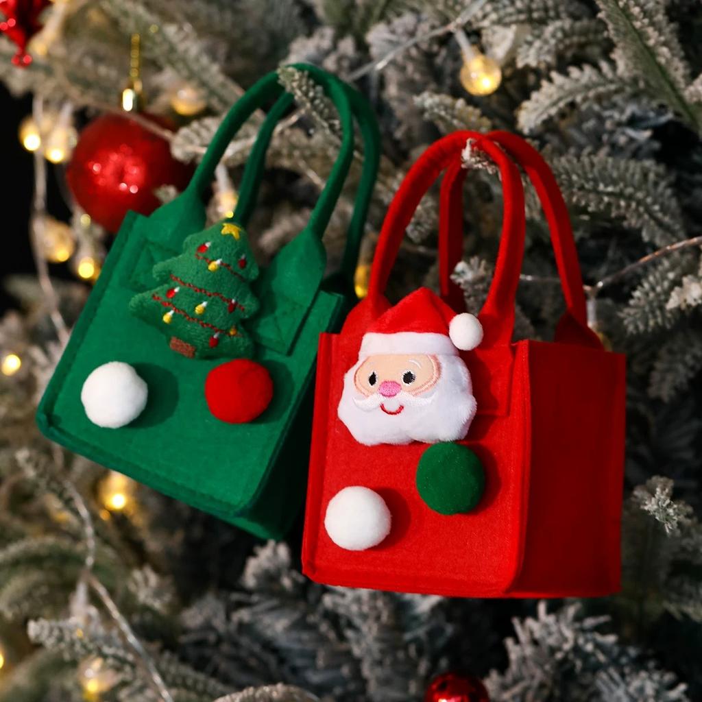 Candy Gift Felt Bag Santa Claus Snowman Bag Christmas Tree Decoration Ornaments Christmas New Year Gift Wrapping Paper Apple Bag