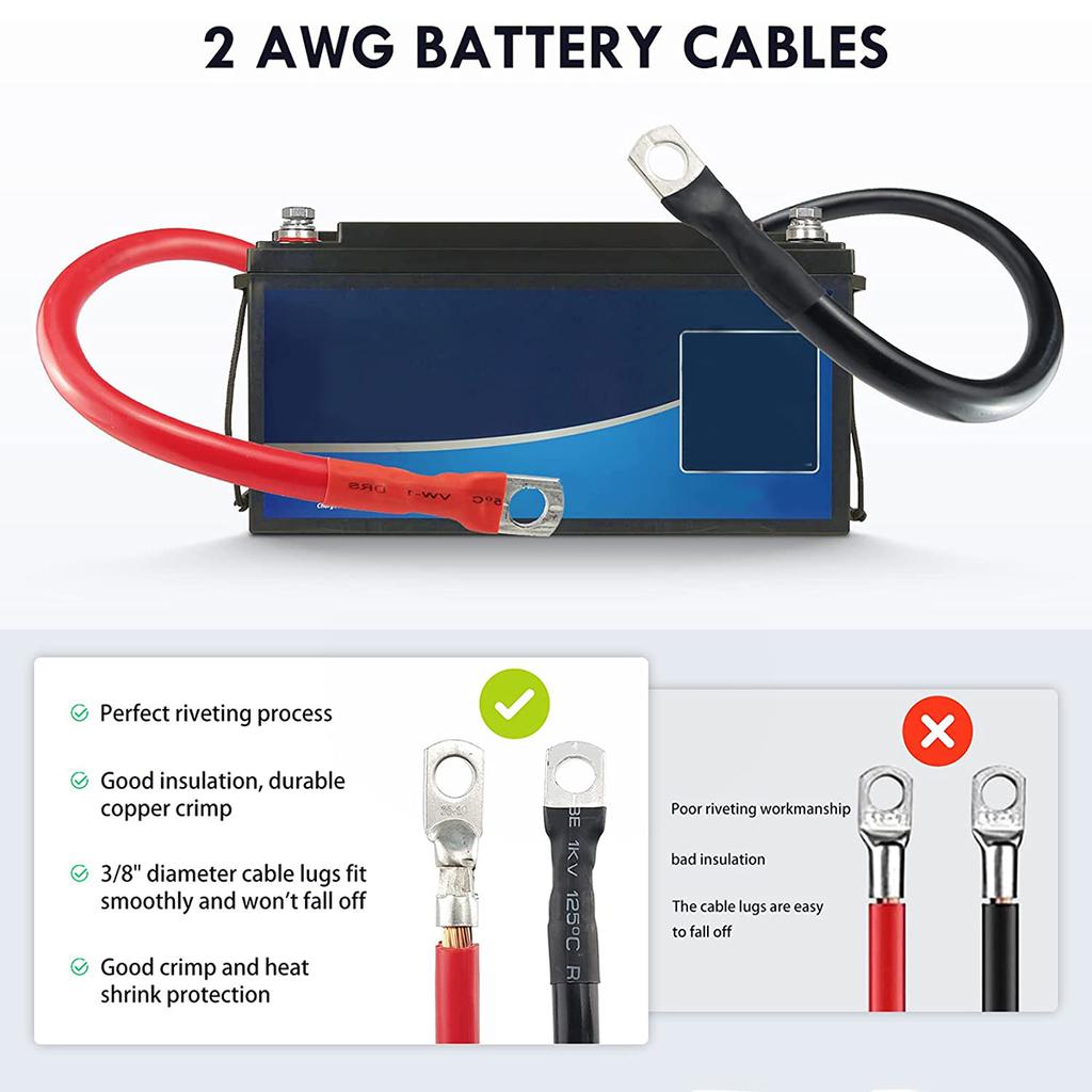 Набор аккумуляторных кабелей 2AWG, 2 дюйма, прочный кабель питания для инвертора, профессиональный медный провод для инвертора питания автомобиля, лодки