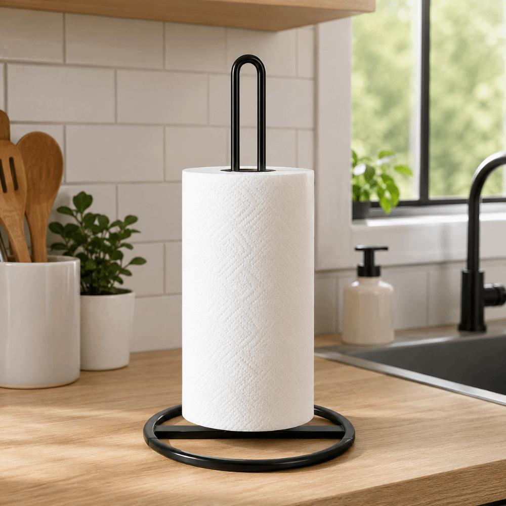 Standing Design Paper Dispenser Matte Black Countertop Stand New Paper Towel Holder Desktop Use