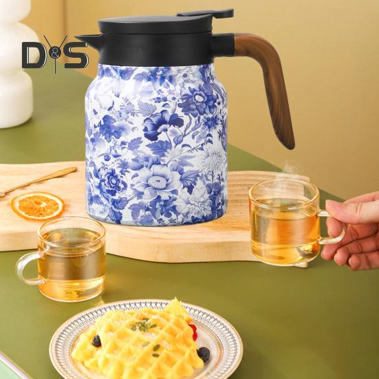 Винтажный цветочный изолированный чайник 1000 мл Мини-кофейник Офисный термос для чая Встроенный заварочный чайник для воды Кувшин для напитков Термос для кофе