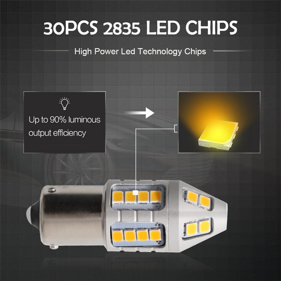 2pc Canbus No Resistor No Flash Amber BAU15S 7507 PY21W 1156PY 30SMD 2835 LED Bulbs