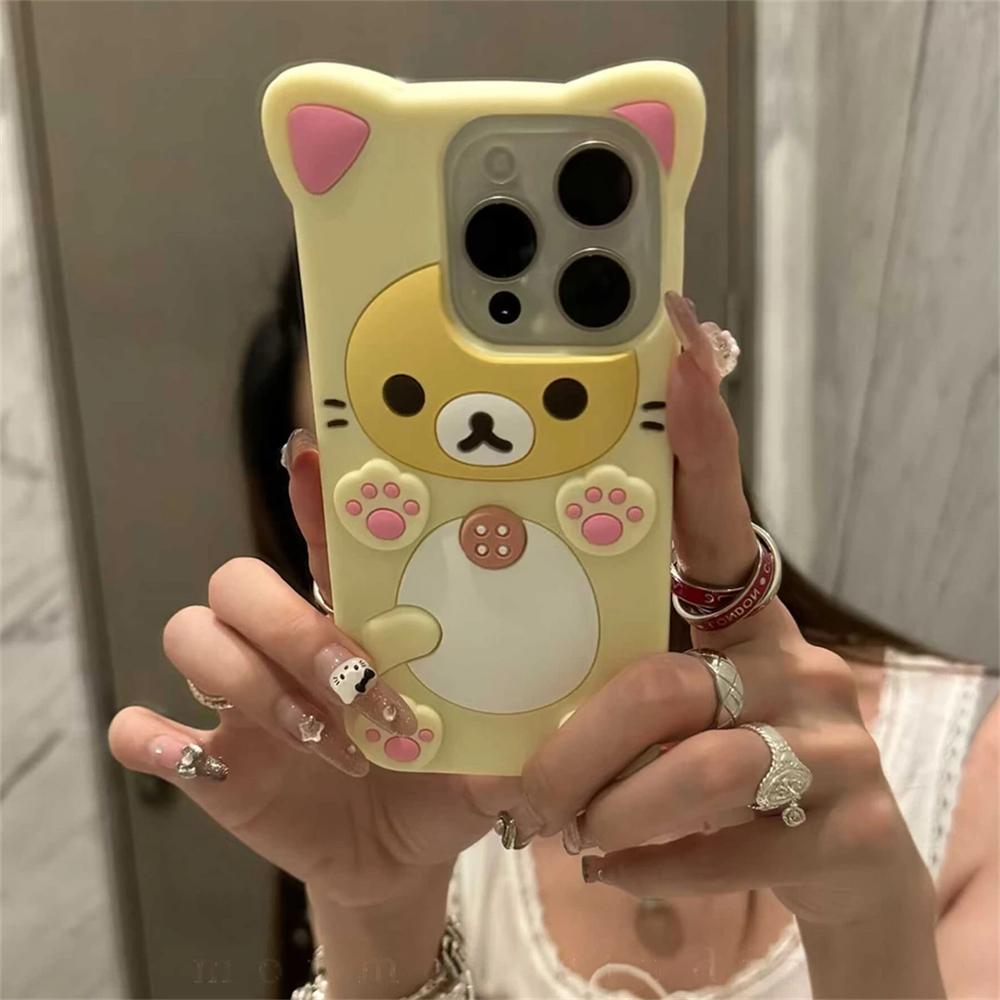 Милый мультяшный 3D чехол для телефона в виде лапы кошки и медведя из силикона для iPhone 16 15 14 13 12 11 Pro Max X XR Mini 7 8 Смешной подарок Животное Мягкая обложка