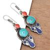 Exquisite Sterling Silver Nepalese Tribal Earrings with Multi-colored Stones