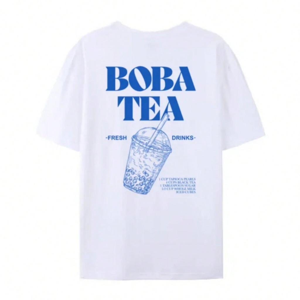 Retro Aesthetic Back Print Boba Tea T-Shirt Cute Bubble Tea Graphic Tees Foodie T Shirt Unisex Loose Vintage Fashion Tops