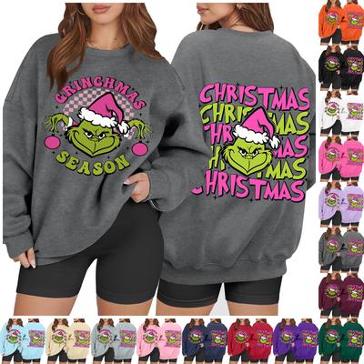 Женская повседневная модная толстовка с длинным рукавом и рождественским принтом с круглым вырезом