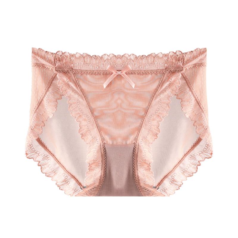 French Women Lace Panties Sexy Underwear with Low Waist Hip Lifting Mesh Transparent Hollow Out Comfortable Breathable Girl's Underwear