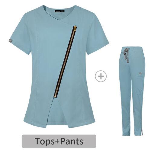 Hospital Doctor Nursing Uniform Summer V Neck Short Sleeve Slim Fit Tees Scrub Tops Beauty Salon Workwear Clinical Scrubs Blouse