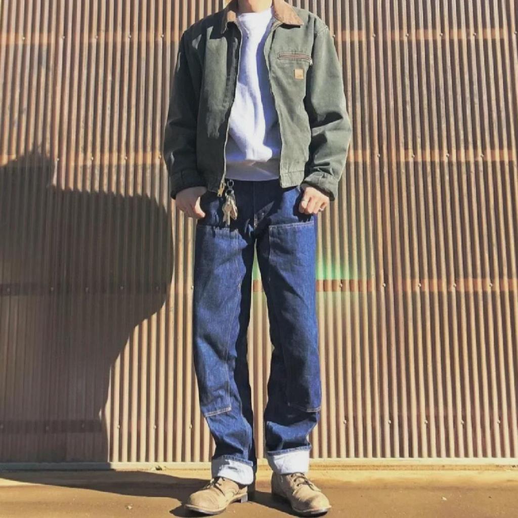 Винтажная потертая парусиновая куртка J97 - унисекс с застежкой-молнией, бывшая в употреблении