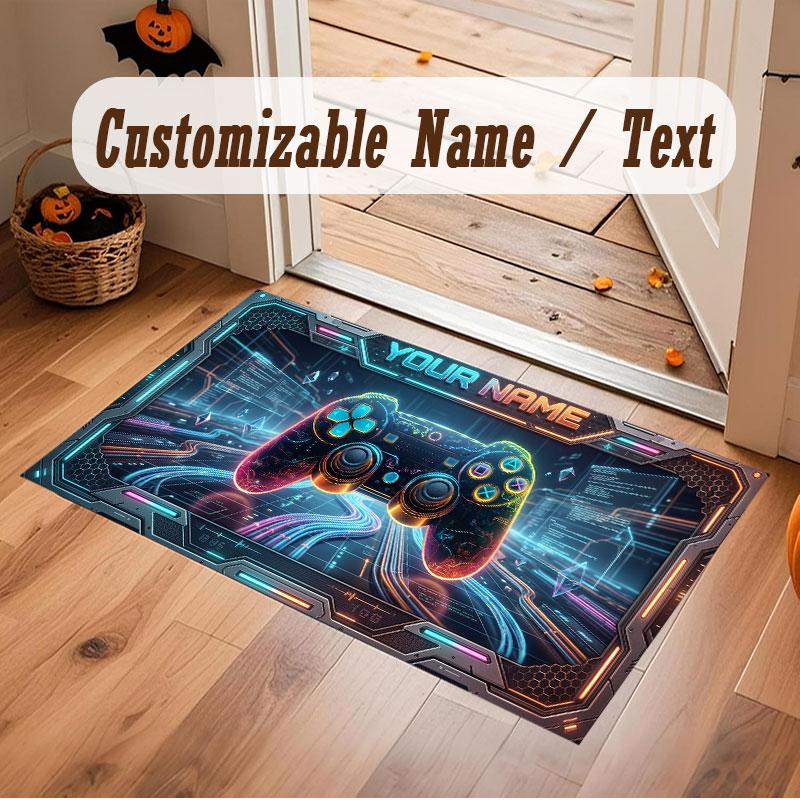City Cyberpunk Theme Crystal Velvet Floor Rug Personalized Custom Name Text Warm Carpet Home Decoration