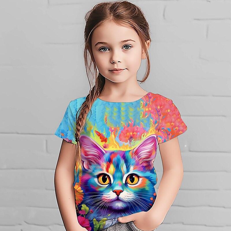 Детские футболки с милым принтом мультяшного котенка, модные, мягкие и удобные для девочек