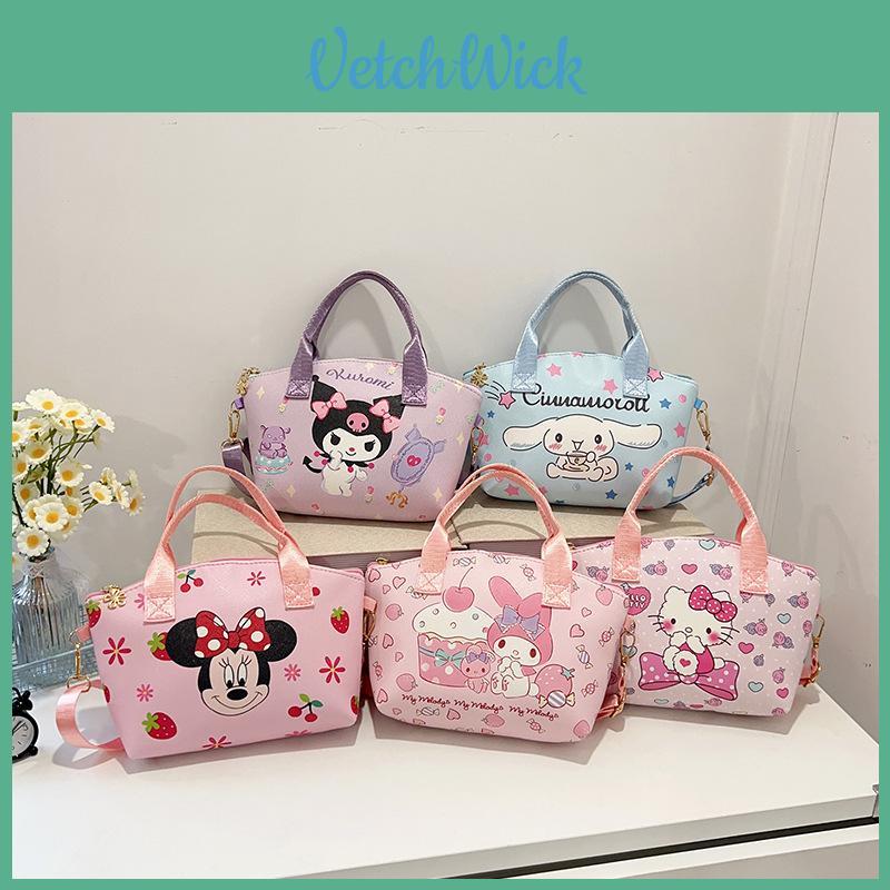 Minnie Kuromi Cinnamoroll Hello Kitty Melody Cartoon Leather Shoulder Bag With Polyester Lining For Everyday Wear