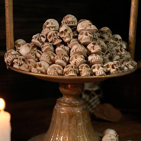 20 шт. Мини-фигурка черепа, миниатюрная, из смолы, голова скелета, настольный декор на Хэллоуин, наполнитель для вазы, игрушка-розыгрыш, реквизит для дома с привидениями