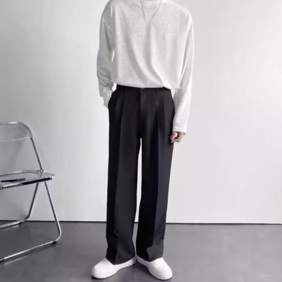 Мужской костюм, брюки, широкие свободные брюки, прямые брюки, формальный деловой стиль, боковые карманы, застежка-молния на пуговицах, однотонные рабочие офисные брюки