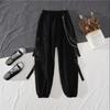 Spring Autumn Women Harajuku Cargo Pants Handsome Cool Two-piece Suit Chain Long Sleeve+Ribbon Pants WWA