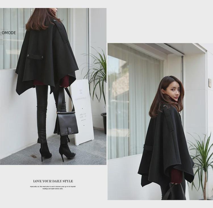 Women's Mid-Length Wool Cape Coat - Thick, Loose, Lace-Up Shawl for Winter