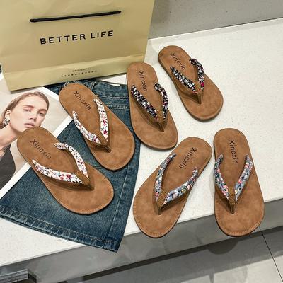 Сандалии шлепанцы интернет-знаменитости женские летние носить на плоской подошве отпуск для ног цветочные пляжная обувь женские сандалии морской берег