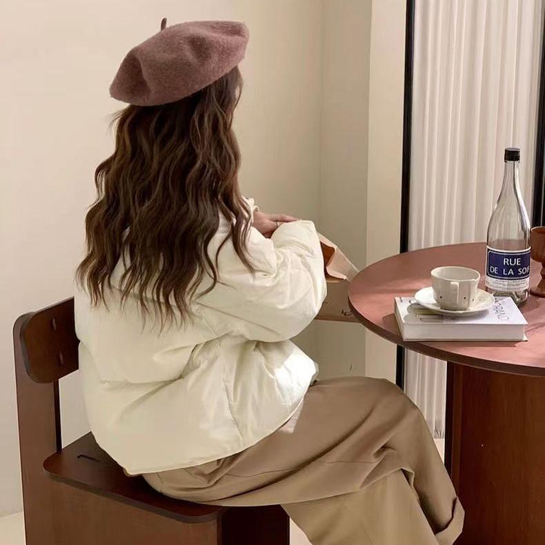 Пуховая хлопковая куртка, женская короткая маленькая однотонная модная куртка для хлеба, теплая зимняя хлопковая куртка