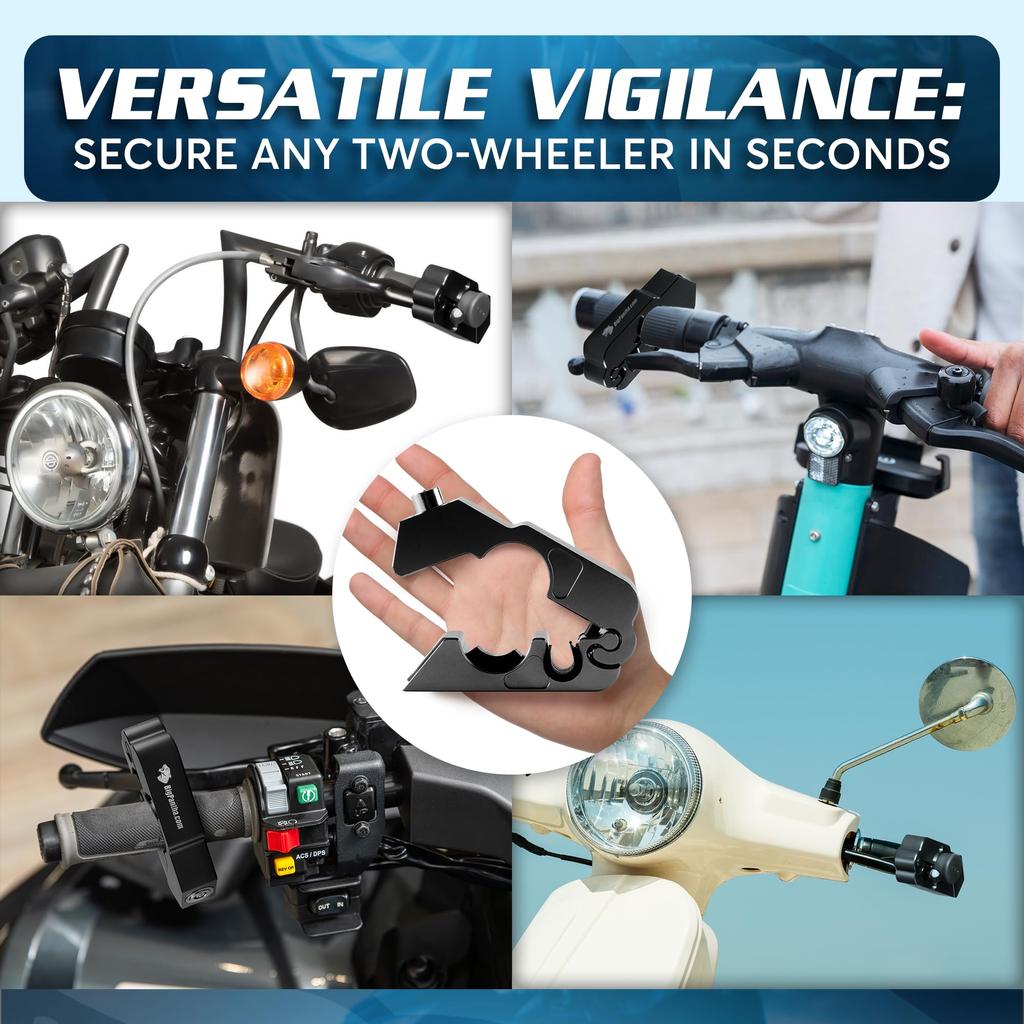 Замок на мотоцикл - замок на ручку газа/тормоза/руль, заблокируйте свой мотоцикл, скутер, мотоцикл, квадроцикл менее чем за 5 секунд от BigPantha. (черный).