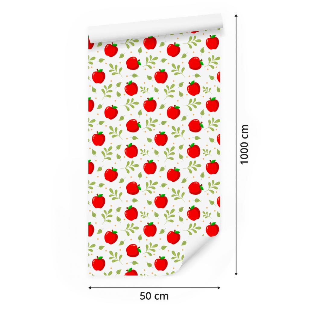 Apples white and lime wallpaper for living room and bedroom 50x1000