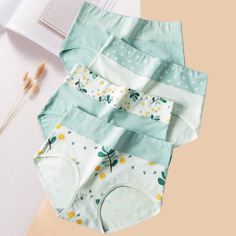 LANGSHA Large Size 5XL Panties Women Cotton High Waist Underwear Girls Briefs Lovenly Print Lingerie