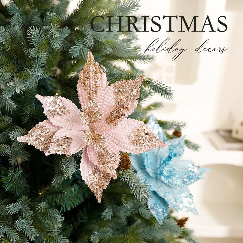 Christmas Artificial Flower Decor With Glittering Fabric For Holiday Celebrations