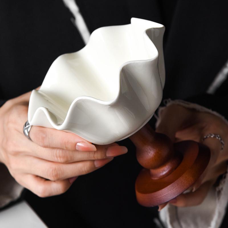 Американская винтажная высокая керамическая кружка для торта, французская элегантная чашка для мороженого, деревянная высокая чашка для десерта и пудинга