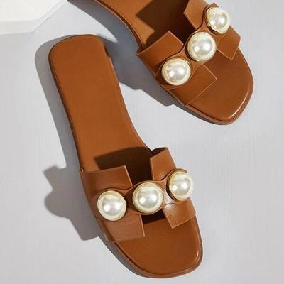 Женские тапочки Pearl Flat Slippers 2023 года — легкие пляжные сандалии на низком каблуке