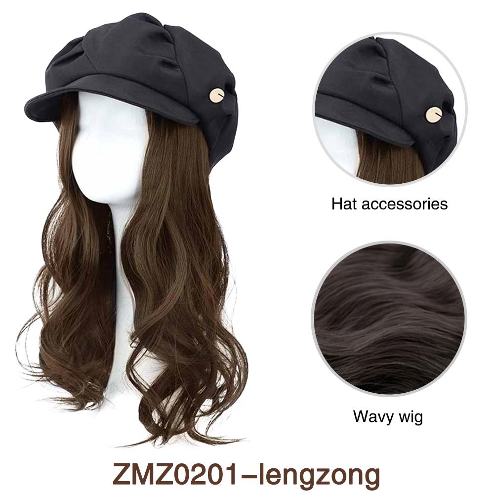 MISSQUEEN Synthetic Beret And Fisherman's Hat Wig Extension Long Wavy Hair Suitable For Women Daily Wear