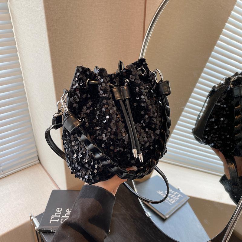 Модная женская сумка на шнурке с пайетками, универсальная сумка через плечо, сумка-ведро
