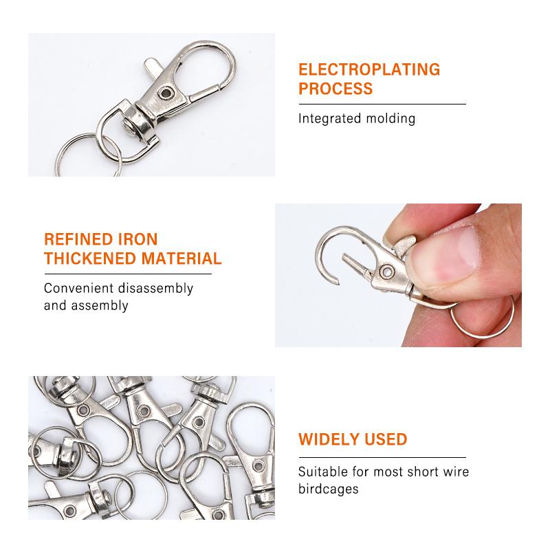 10pcs Bird Cage Lock Pet Hook Clip Door Snap Metal Hooks Lanyard Anti Escape Clips Trigger Key Accessory Clasps Parrot