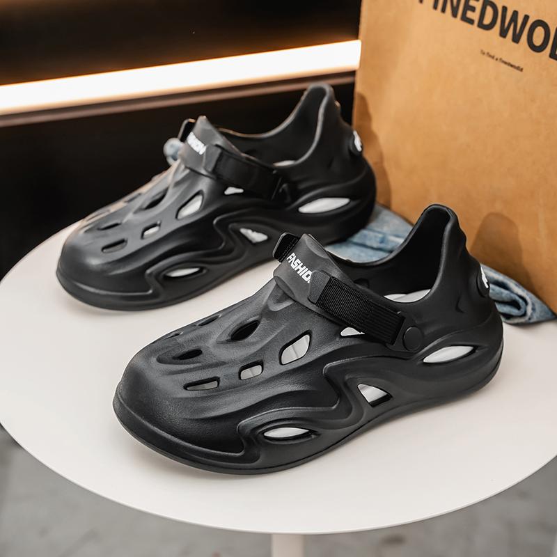 Новые мужские водонепроницаемые туфли EVA, летние мужские однотонные полые тапочки, мужские мягкие сандалии без застежек, мужские нескользящие шлепанцы для активного отдыха