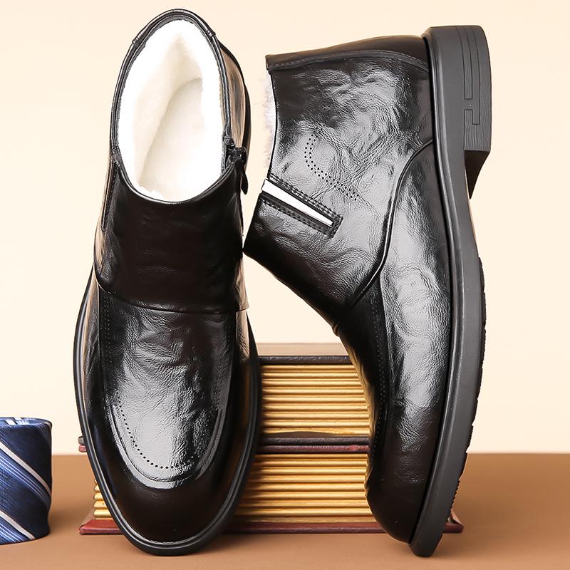 Мужские ботинки челси в британском стиле с бархатной подкладкой - Зимняя формальная обувь до щиколотки на высоком голенище