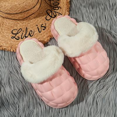 Зимние женские плюшевые теплые тапочки с водонепроницаемым верхом и толстой подошвой для женских противоскользящих тапочек.