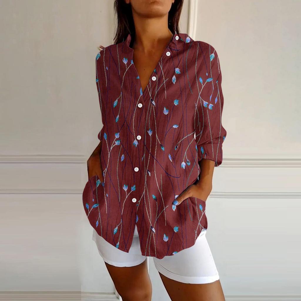 Womens Button Down Shirts Cotton Linen Long Sleeve Dress Shirts Casual Summer Tops Work Blouses