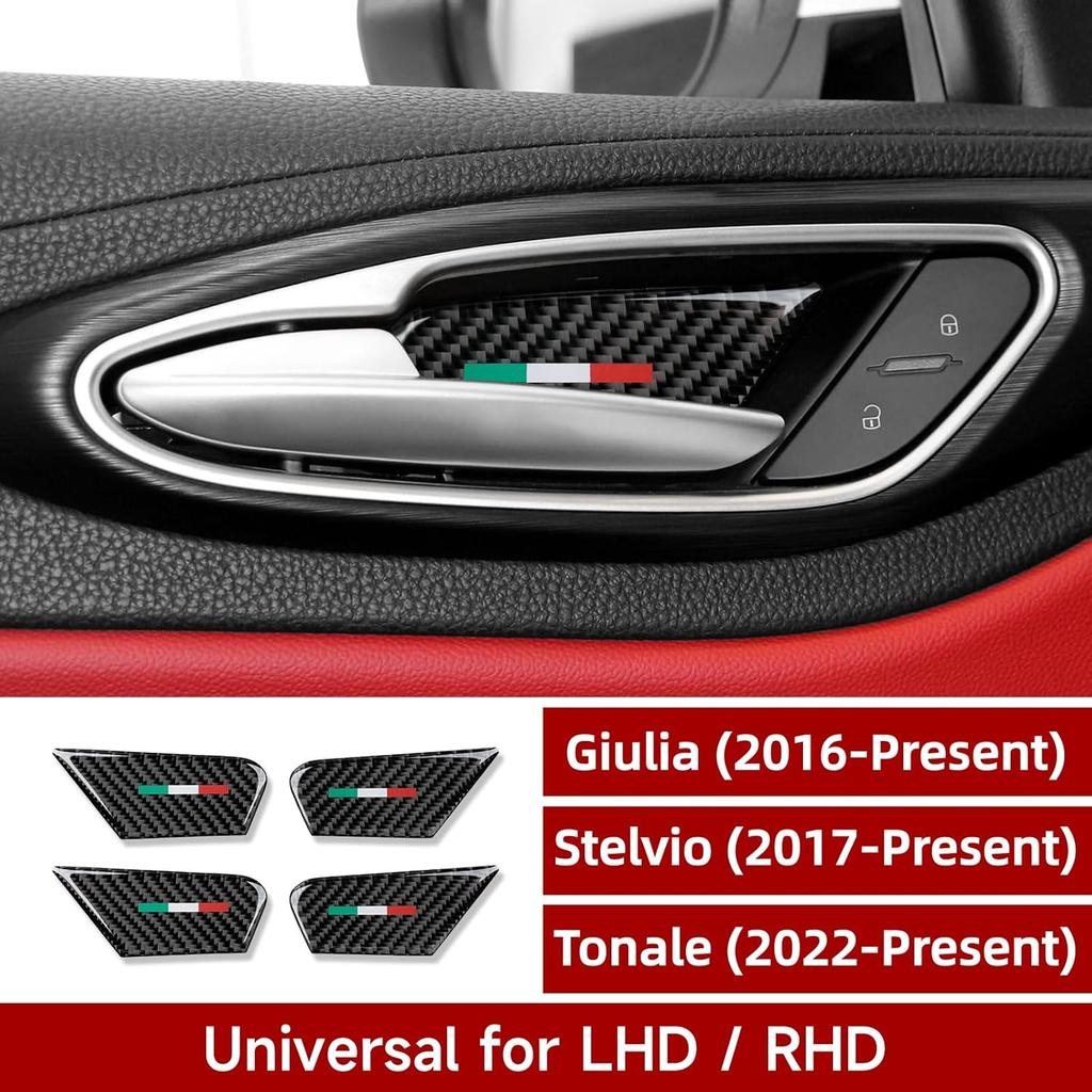 4PCS Car Inner Door Bowl Cover Trim Carbon Fiber Sticker Decal fits for Alfa Romeo Giulia Stelvio Tonale 2016 2017 2018 2024 2025 2026 Interior
