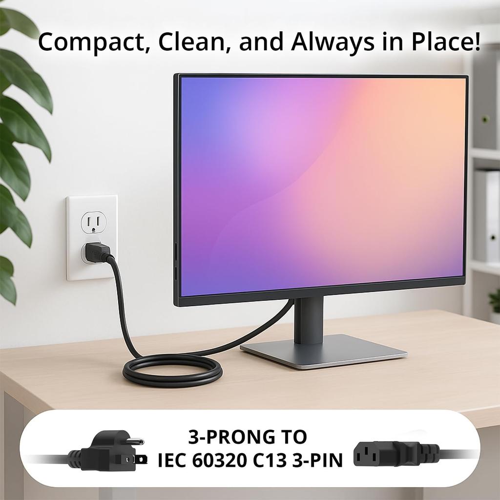 Kado 3 Prong AC Power Cable 1.5m, 5 Feet 125 Volts 10 Amps Power Cord for Electronics, Dekstop PC, TV, Computer, Printer, Radio, Monitor, Sceptre,